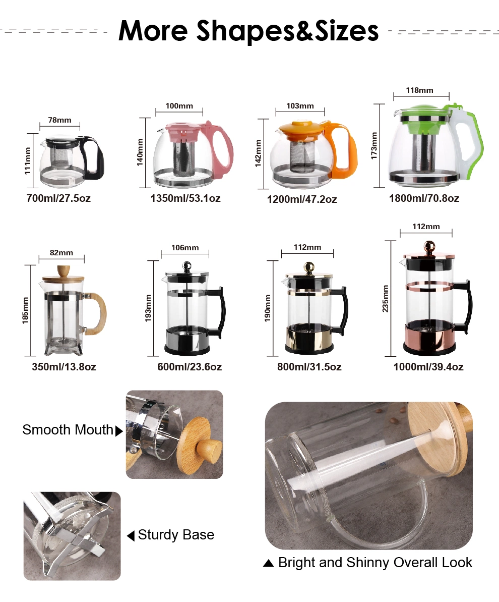 High Borosilicate Glass French Press Pot with Handle 304 Stainless Steel Press 600ml Glass Coffee Maker for Home Use