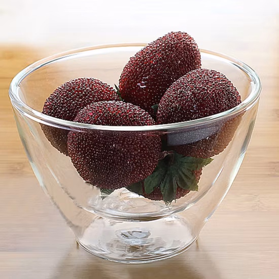Cuenco de vidrio de borosilicato transparente hecho a mano, resistente al calor, de doble pared, para sopa, fruta, ensalada, vajilla para arroz