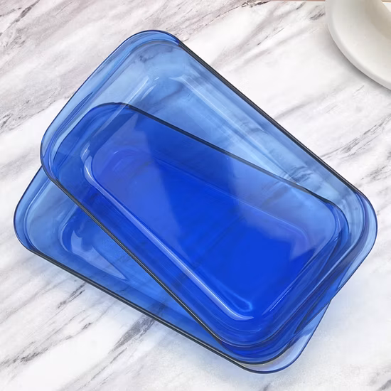 Utensilios para hornear de vidrio azul cobalto con alto contenido de borosilicato, bandeja para hornear resistente al calor, platos de vidrio, bandejas de vidrio