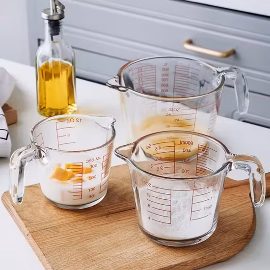 Taza medidora de vidrio Pyrex de jarra medidora de vidrio de borosilicato al por mayor